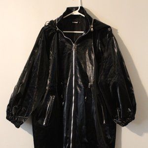Women's XL Patent Leather Nerazzurri Long Black Oversized Shiny Trench Coat